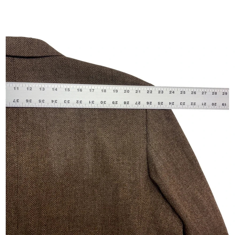 vtg Monsieur Adolfo 54L Brown Herringbone Tweed Blazer Jacket Sport Coat Wool